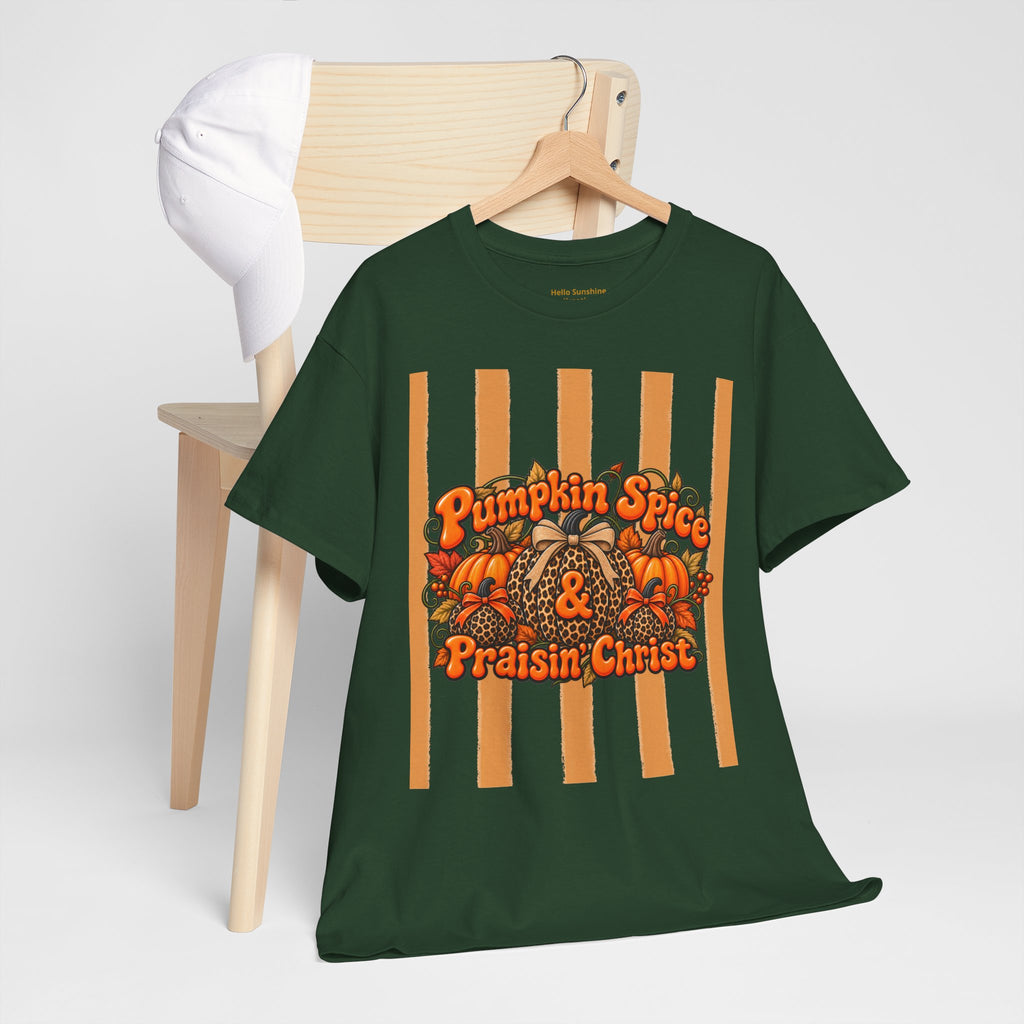 Pumpkin Spice & Praisin' Christ Tee — Fall Christian Pumpkin Graphic T-Shirt
