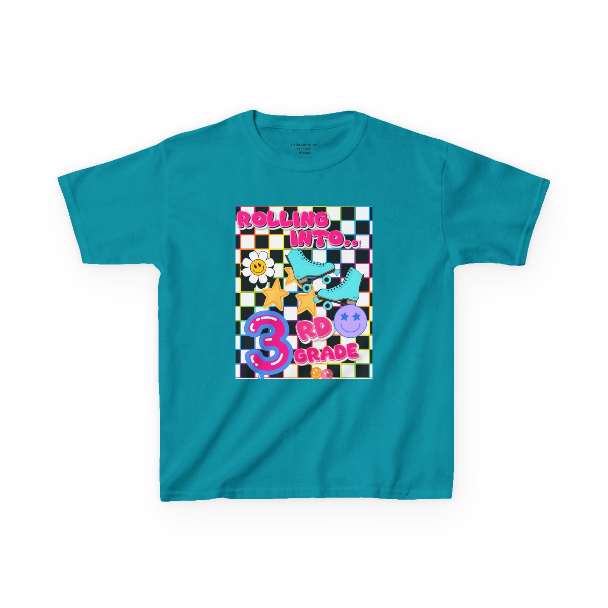 3rd Grade Back to School Kids T-Shirt — Rolling into 3rd Grade Checkerboard Design