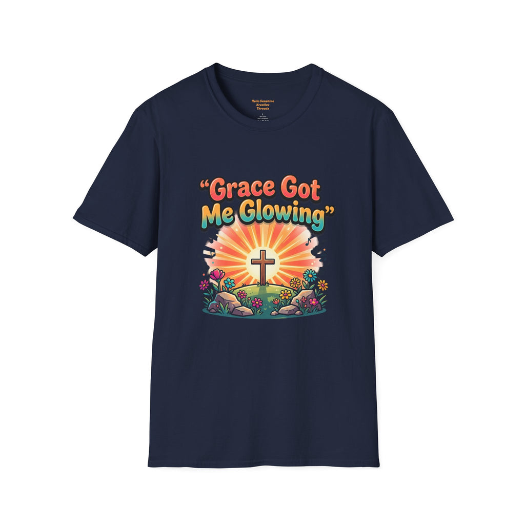 T-Shirt — "Grace Got Me Glowing" Christian Retro Sunrise Faith Tee