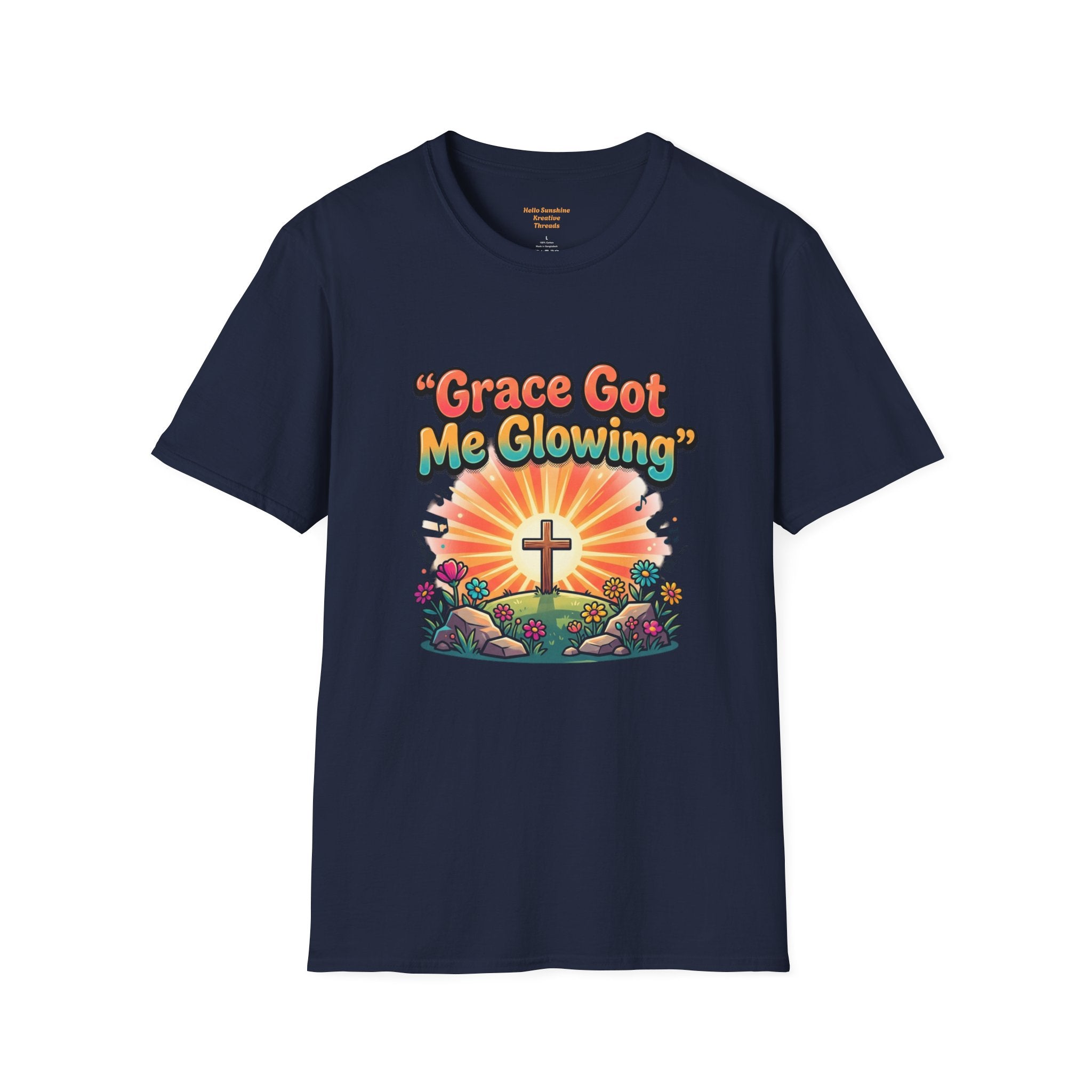 T-Shirt — "Grace Got Me Glowing" Christian Retro Sunrise Faith Tee