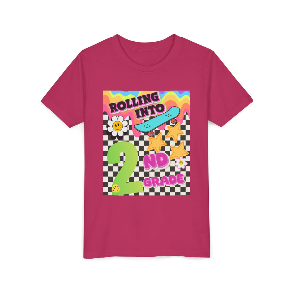 Youth Tee — "Rolling Into 2nd Grade" Back-to-School Skateboard Shirt