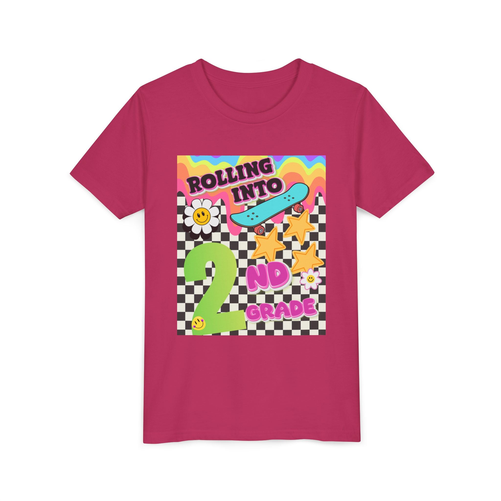 Youth Tee — "Rolling Into 2nd Grade" Back-to-School Skateboard Shirt