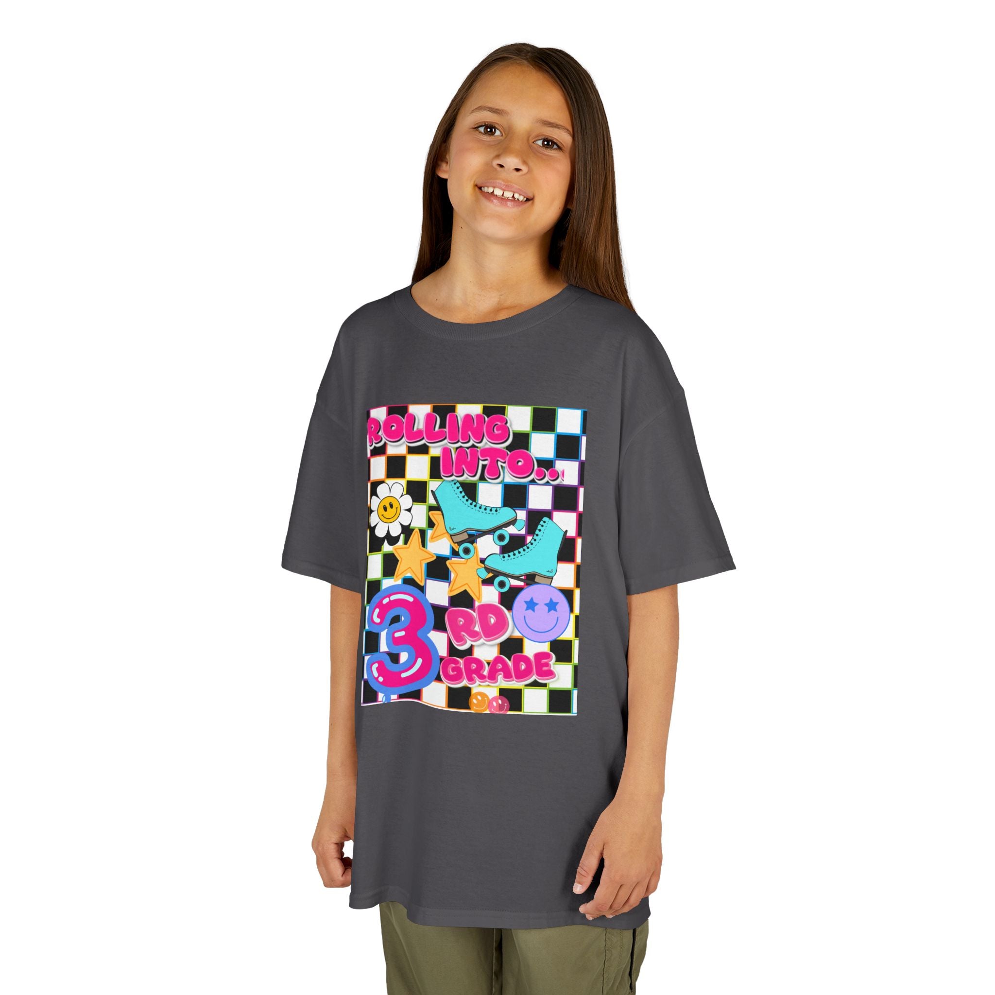 3rd Grade Back to School Kids T-Shirt — Rolling into 3rd Grade Checkerboard Design