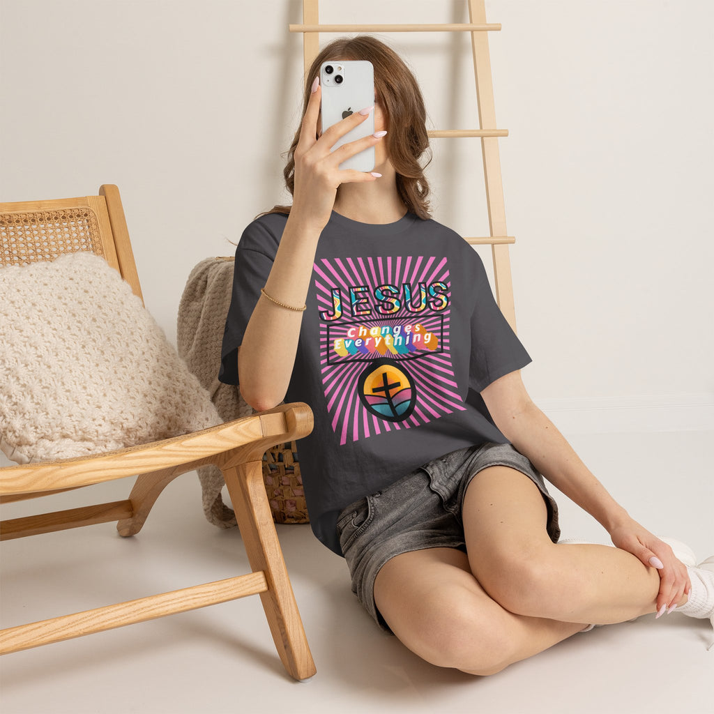 Jesus Changes Everything T-Shirt — Retro Rainbow Christian Faith Tee