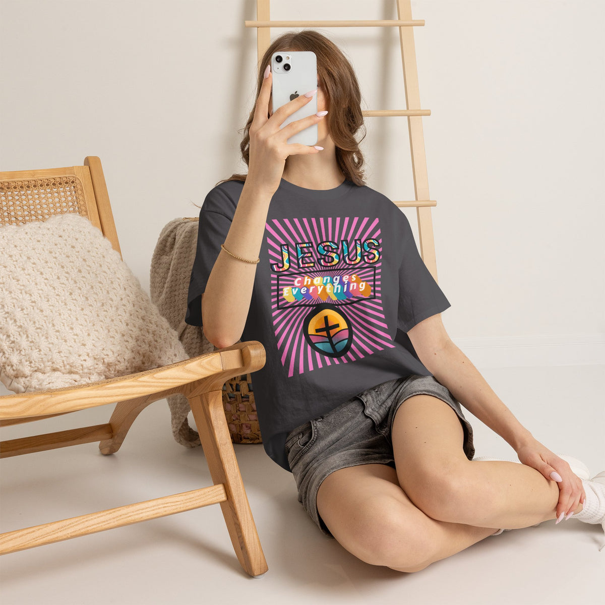 Jesus Changes Everything T-Shirt — Retro Rainbow Christian Faith Tee