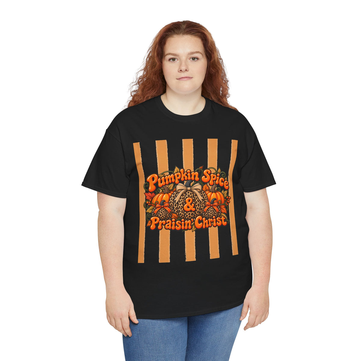Pumpkin Spice & Praisin' Christ Tee — Fall Christian Pumpkin Graphic T-Shirt