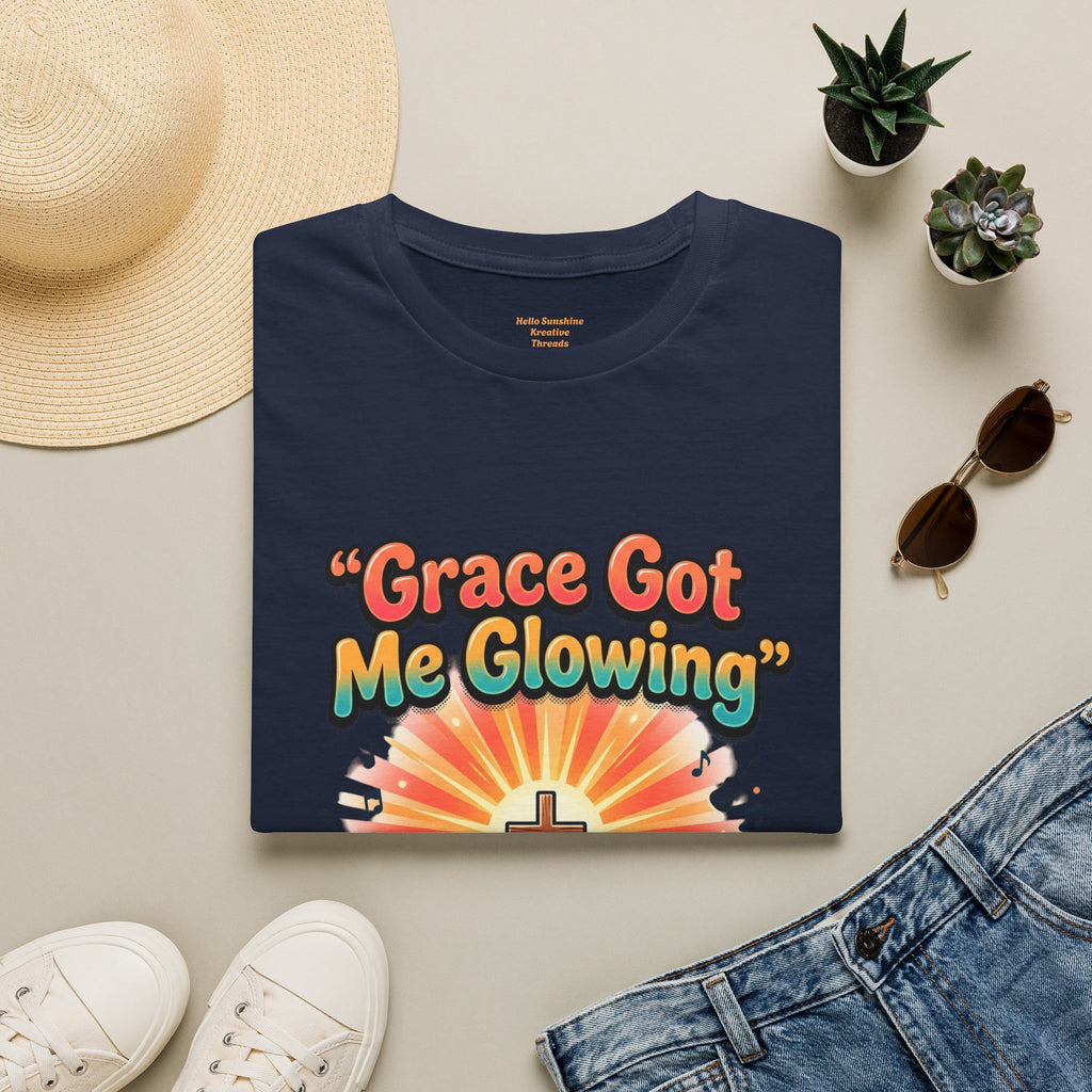 T-Shirt — "Grace Got Me Glowing" Christian Retro Sunrise Faith Tee