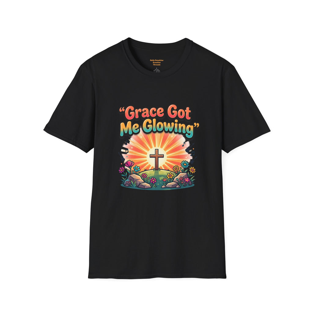 T-Shirt — "Grace Got Me Glowing" Christian Retro Sunrise Faith Tee