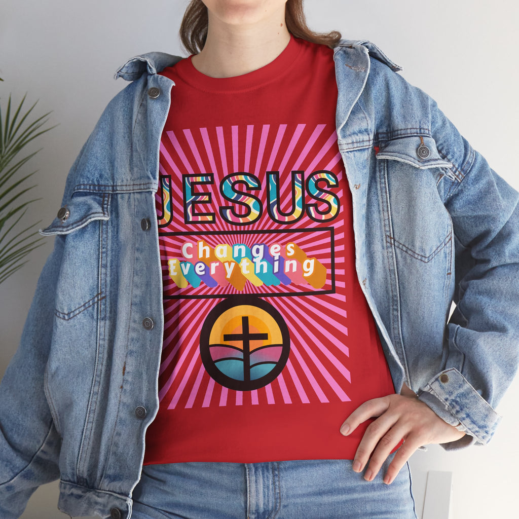 Jesus Changes Everything T-Shirt — Retro Rainbow Christian Faith Tee