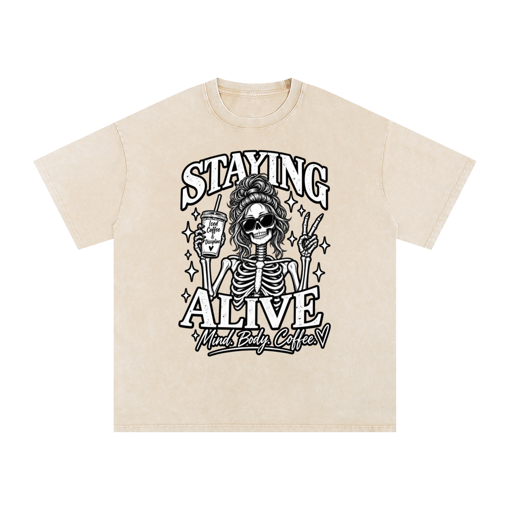 "Staying Alive"   Snow Washed Oversized Cotton T-Shirt