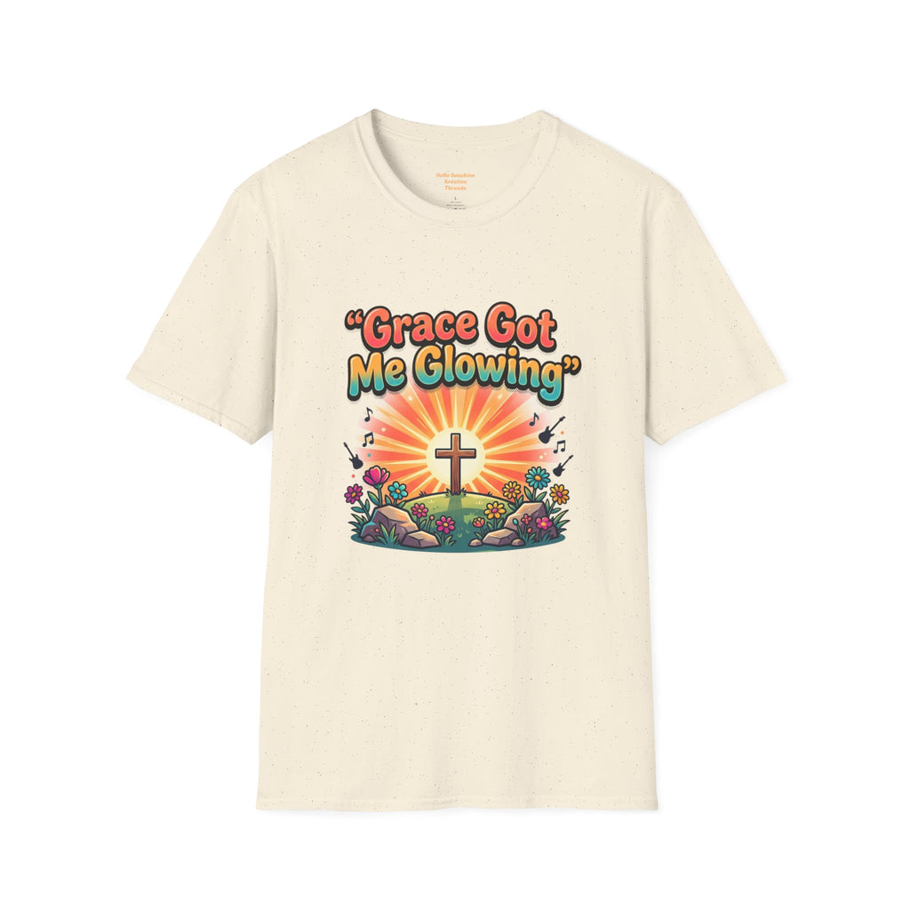 T-Shirt — "Grace Got Me Glowing" Christian Retro Sunrise Faith Tee