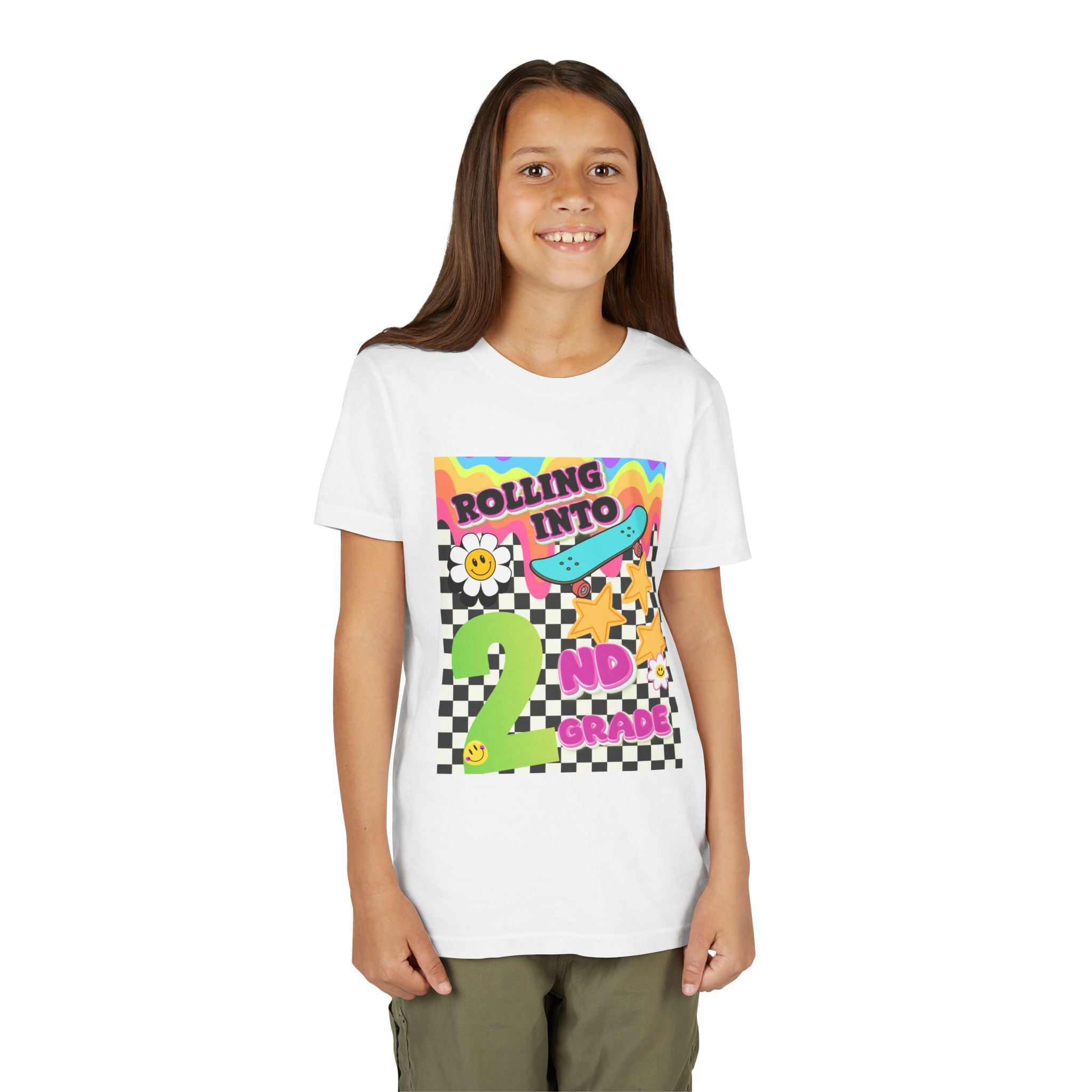 Youth Tee — "Rolling Into 2nd Grade" Back-to-School Skateboard Shirt
