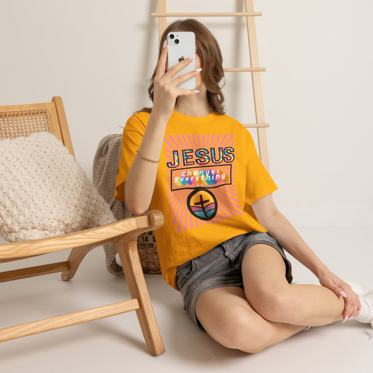 Jesus Changes Everything T-Shirt — Retro Rainbow Christian Faith Tee