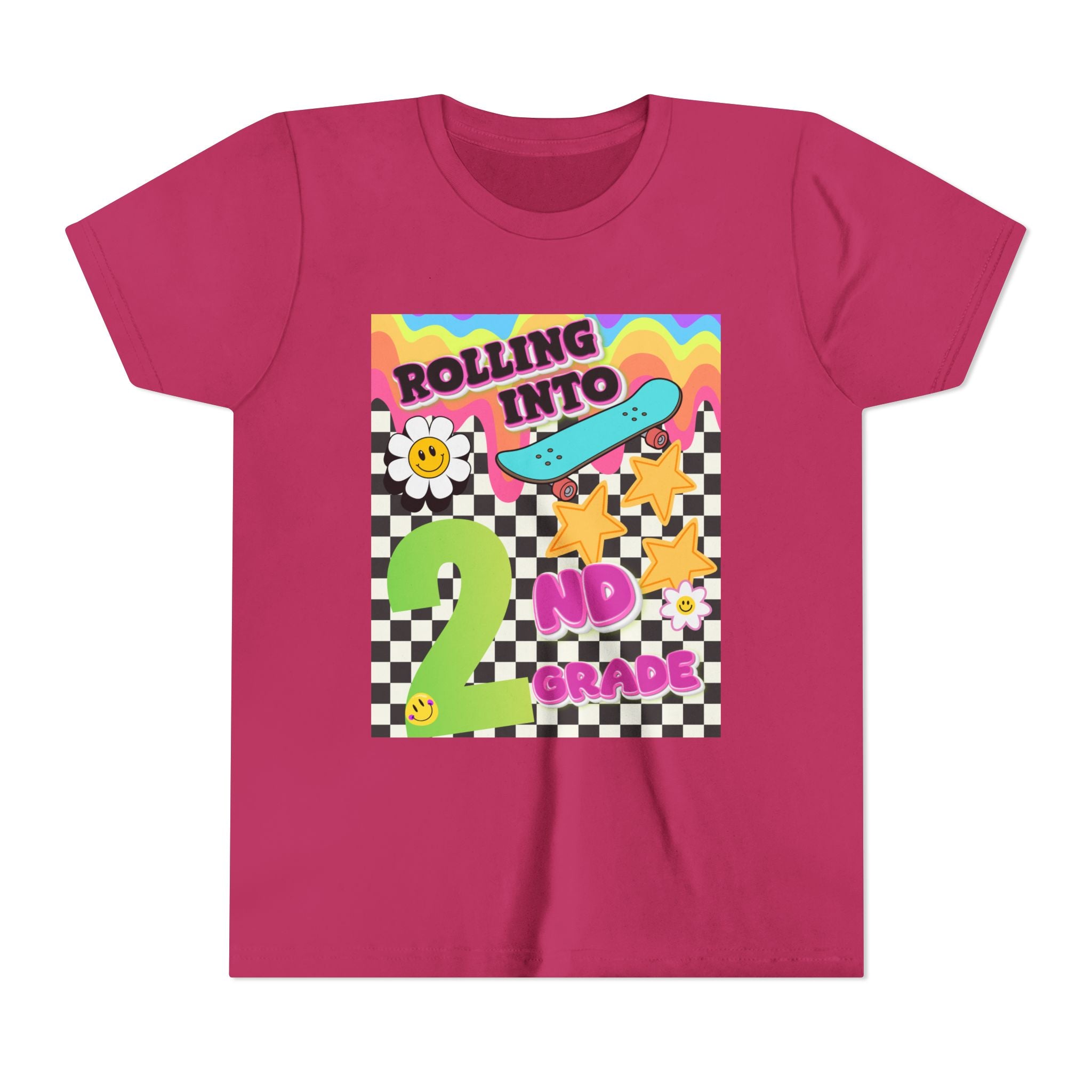 Youth Tee — "Rolling Into 2nd Grade" Back-to-School Skateboard Shirt