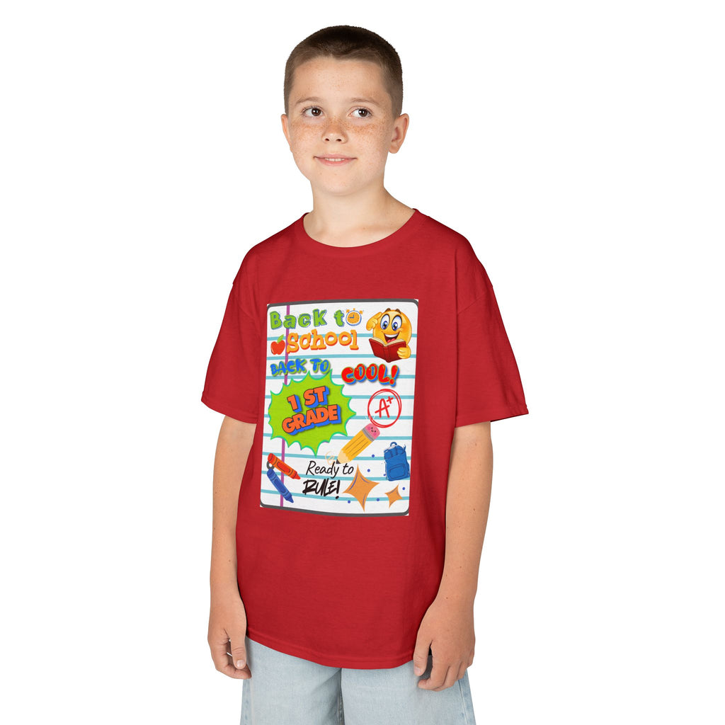 1st Grade Back to School Kids T‑Shirt - "Back to School" Lined Paper Design