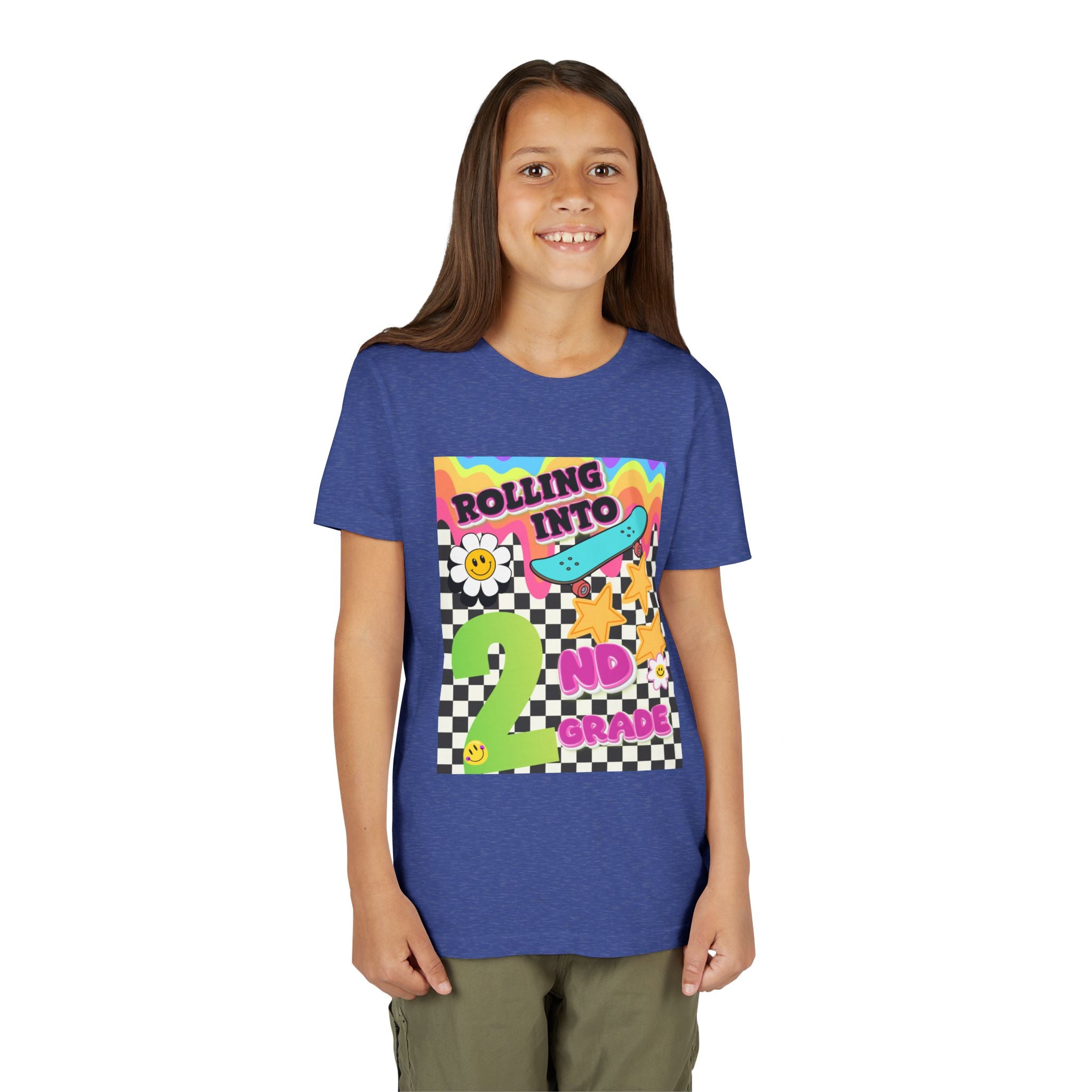 Youth Tee — "Rolling Into 2nd Grade" Back-to-School Skateboard Shirt