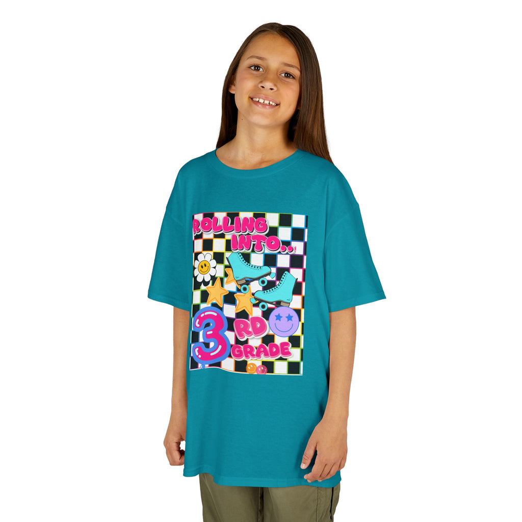 3rd Grade Back to School Kids T-Shirt — Rolling into 3rd Grade Checkerboard Design
