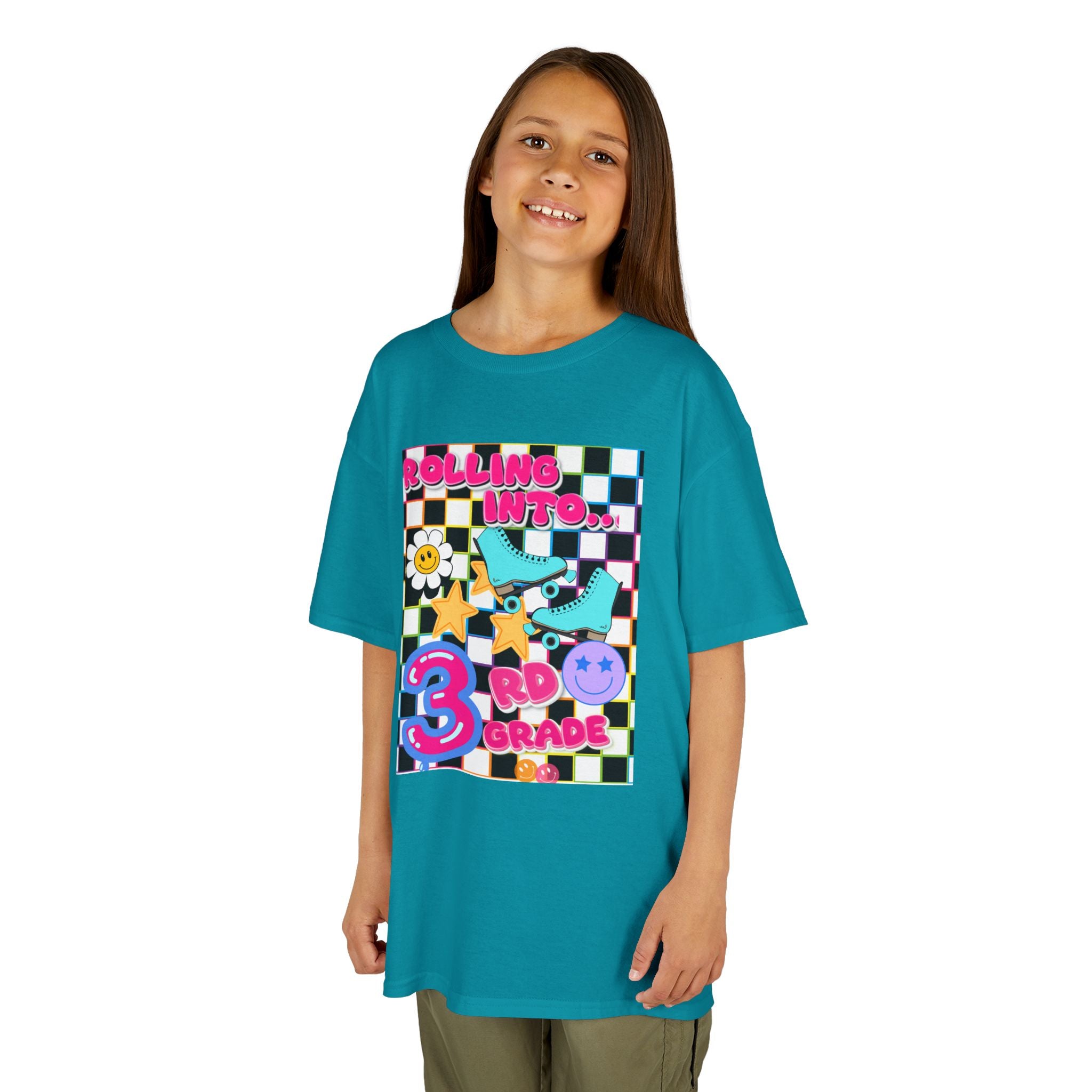 3rd Grade Back to School Kids T-Shirt — Rolling into 3rd Grade Checkerboard Design