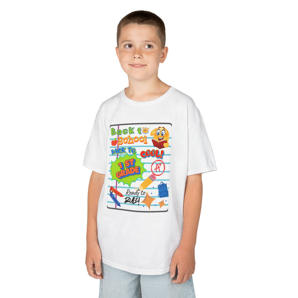 1st Grade Back to School Kids T‑Shirt - "Back to School" Lined Paper Design