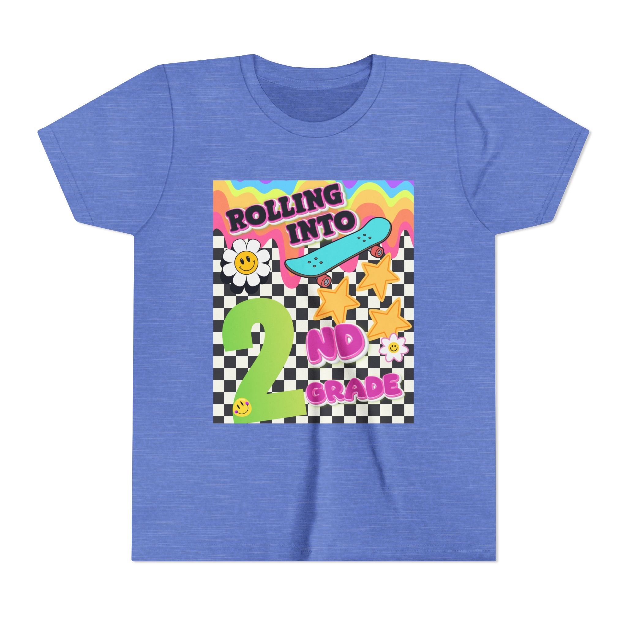 Youth Tee — "Rolling Into 2nd Grade" Back-to-School Skateboard Shirt