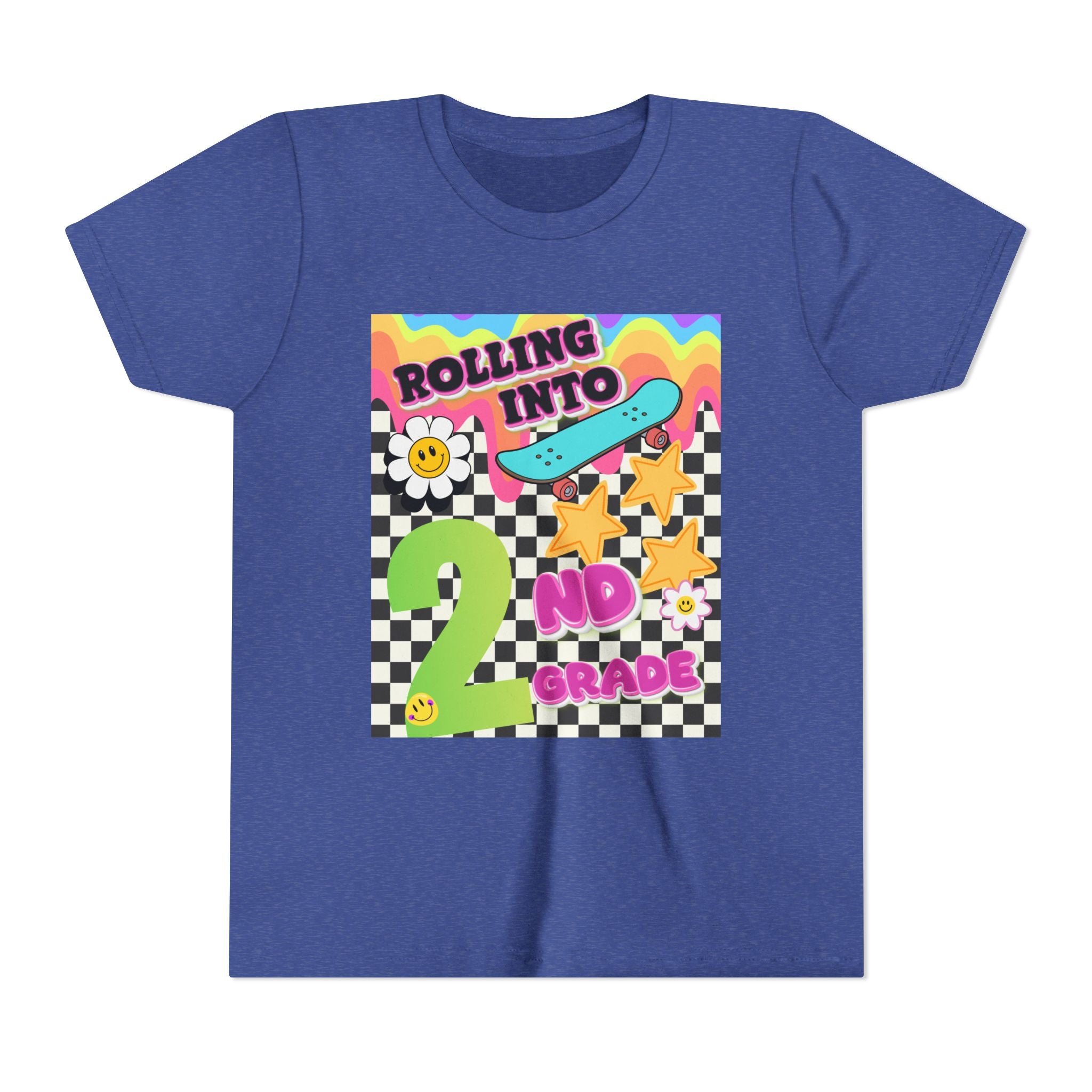 Youth Tee — "Rolling Into 2nd Grade" Back-to-School Skateboard Shirt