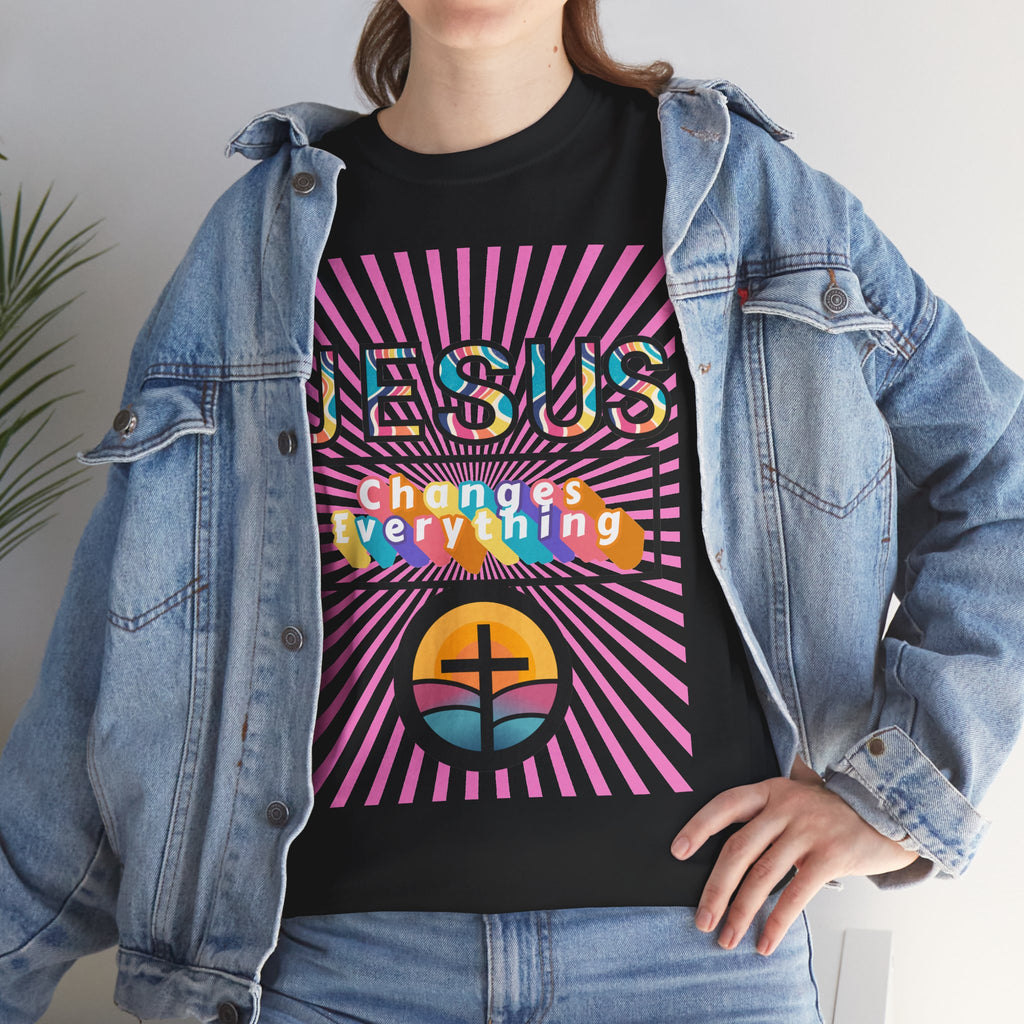 Jesus Changes Everything T-Shirt — Retro Rainbow Christian Faith Tee
