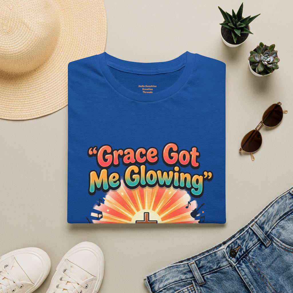 T-Shirt — "Grace Got Me Glowing" Christian Retro Sunrise Faith Tee