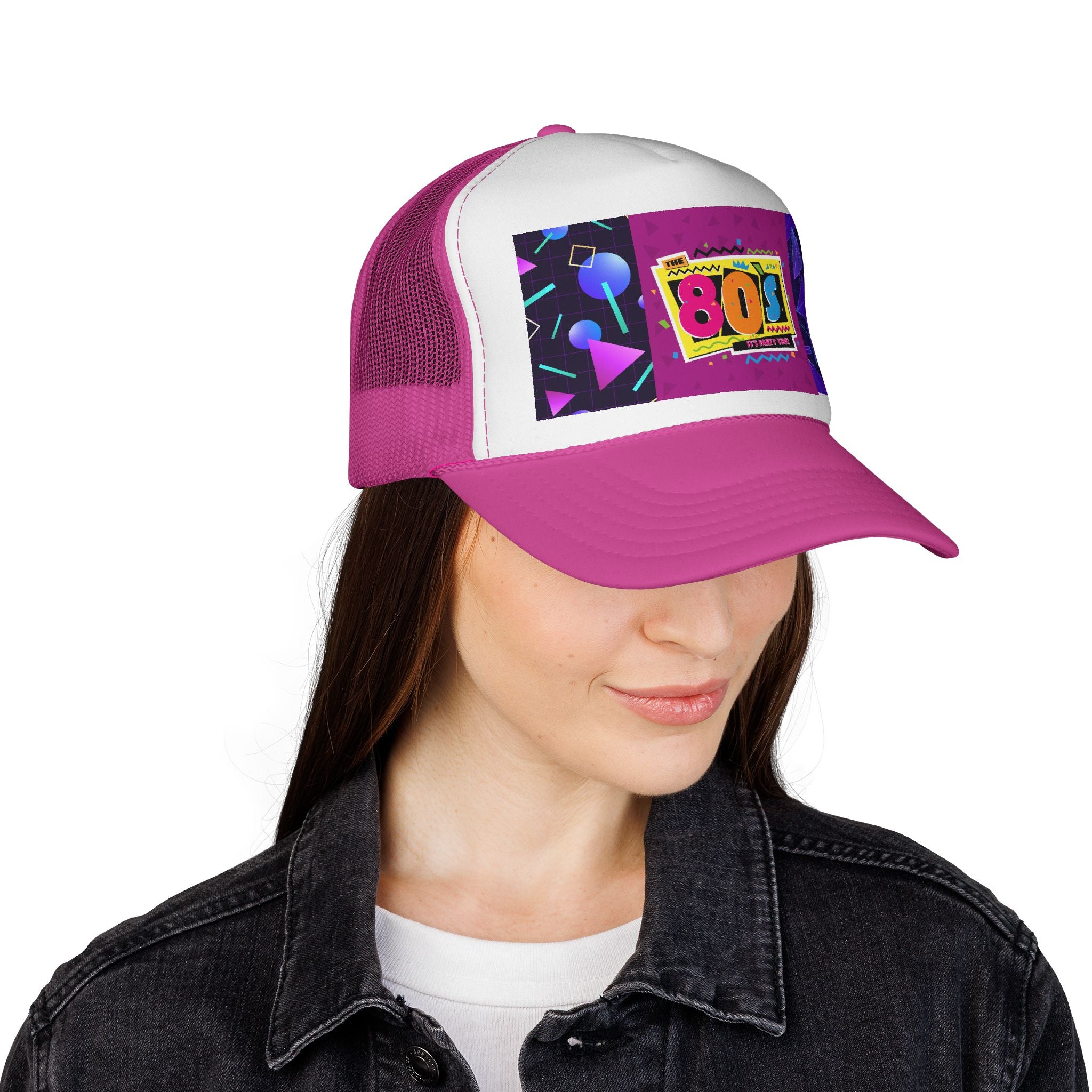 80s Retro Trucker Cap — Neon Memphis Design