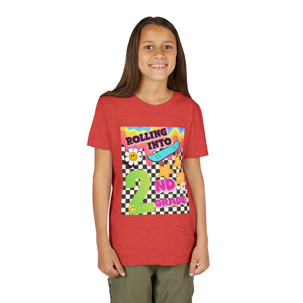 Youth Tee — "Rolling Into 2nd Grade" Back-to-School Skateboard Shirt