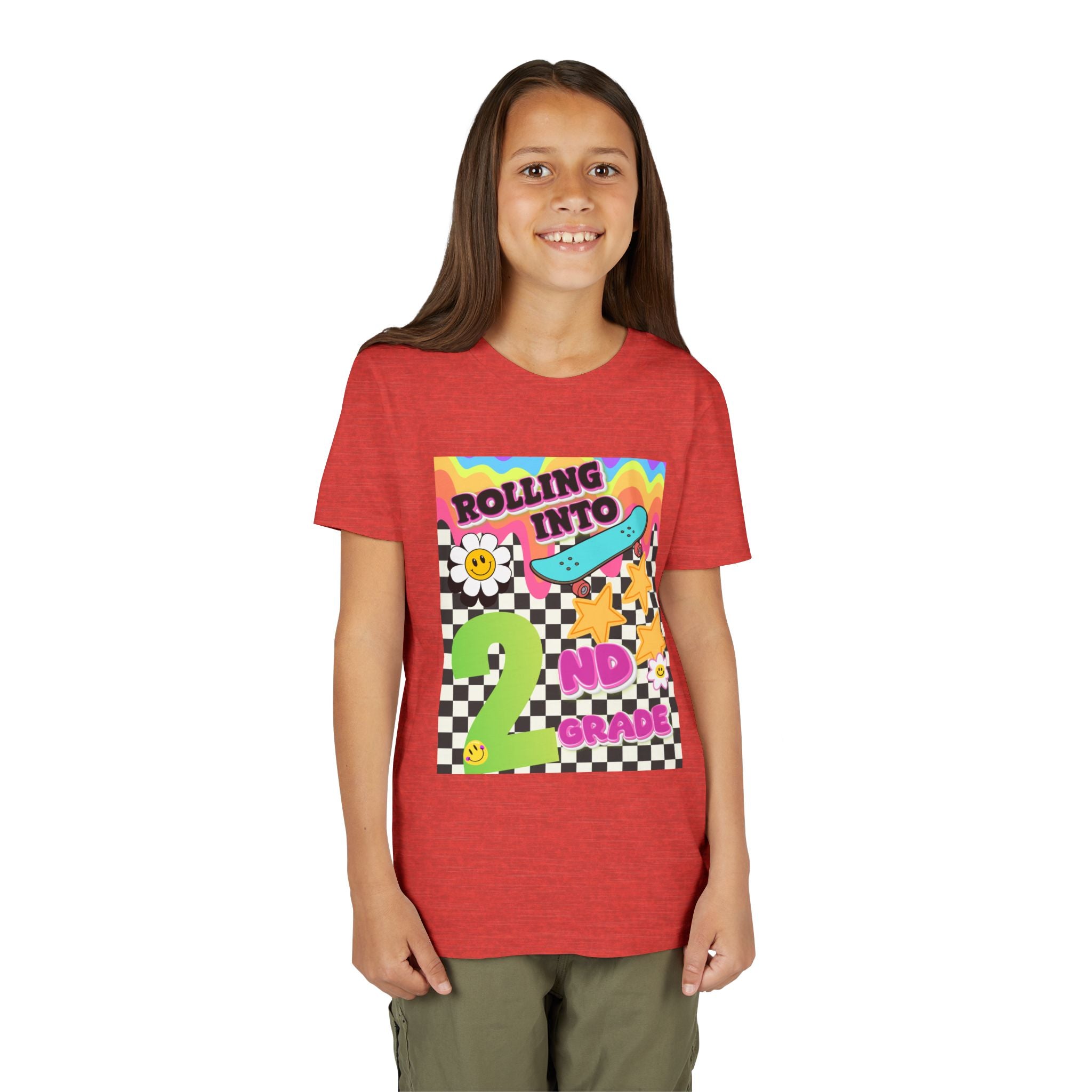 Youth Tee — "Rolling Into 2nd Grade" Back-to-School Skateboard Shirt