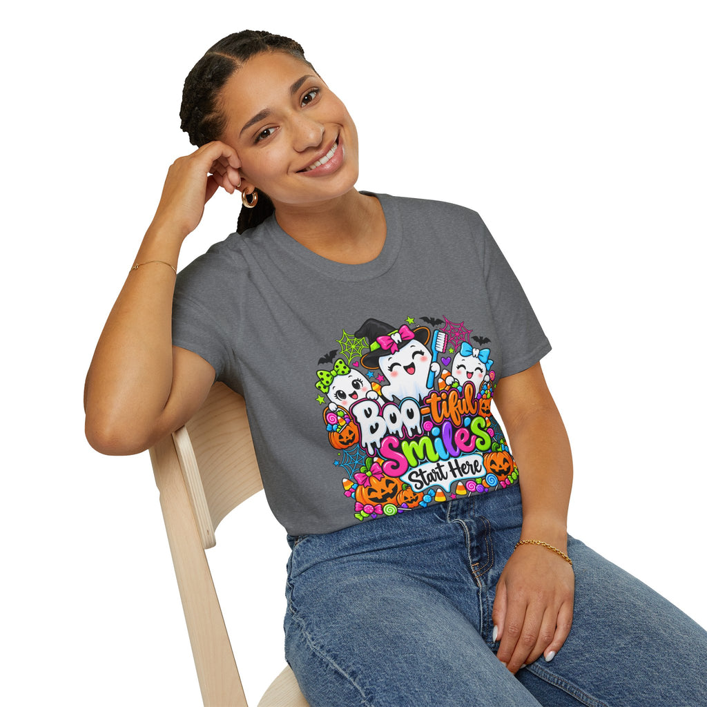 Boo-tiful Smiles Start Here Halloween T-Shirt