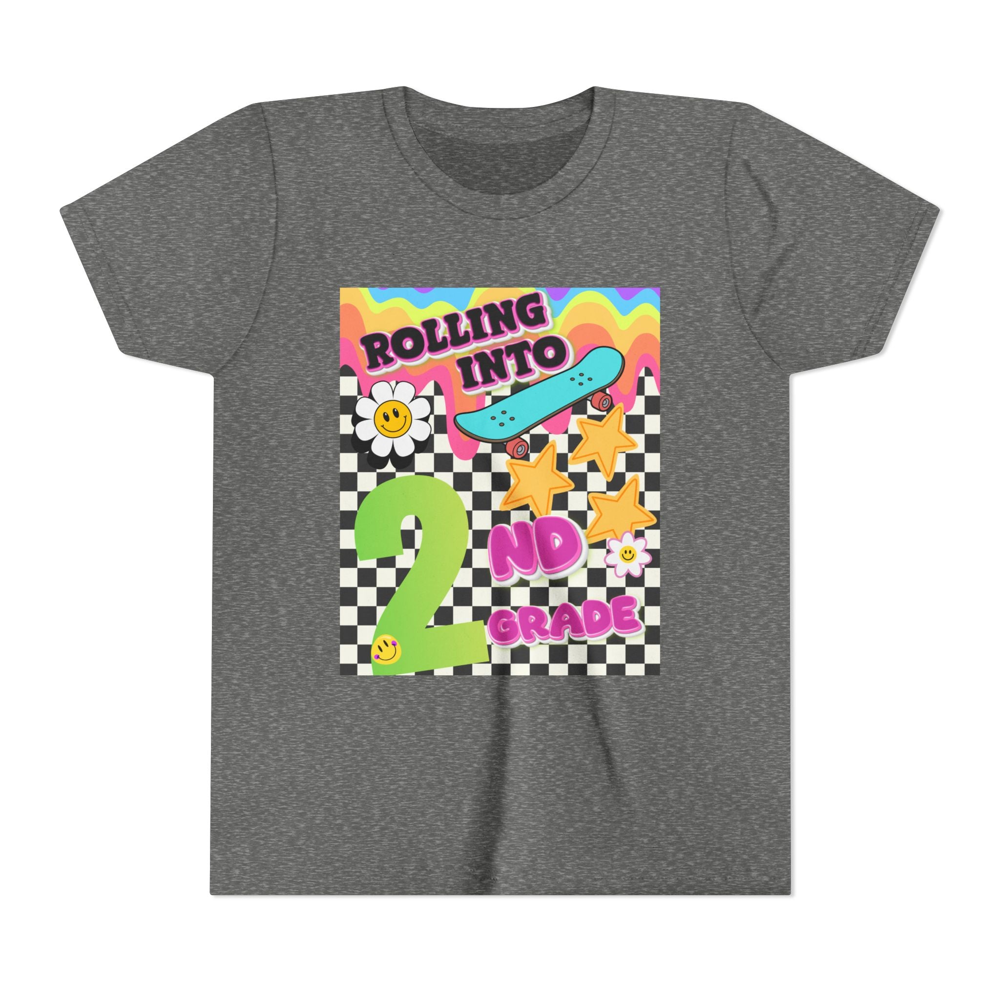 Youth Tee — "Rolling Into 2nd Grade" Back-to-School Skateboard Shirt