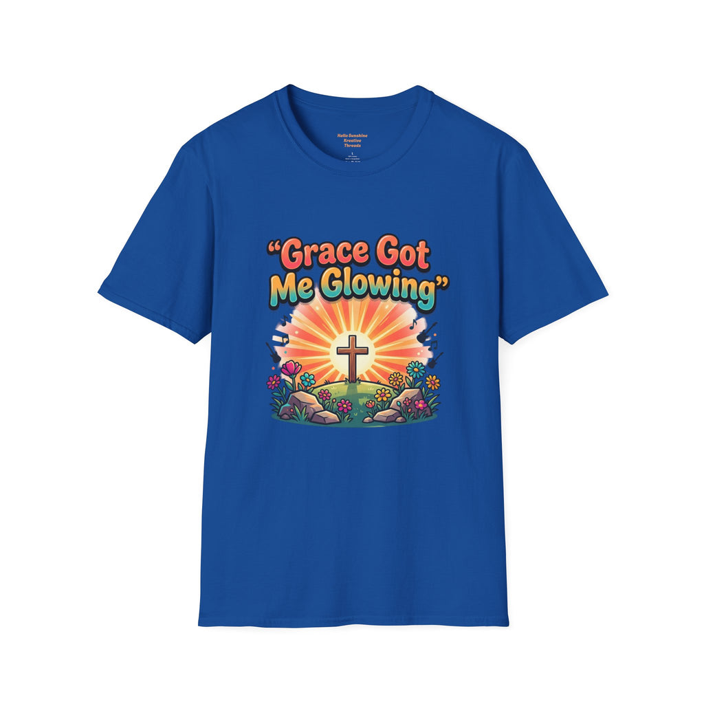 T-Shirt — "Grace Got Me Glowing" Christian Retro Sunrise Faith Tee