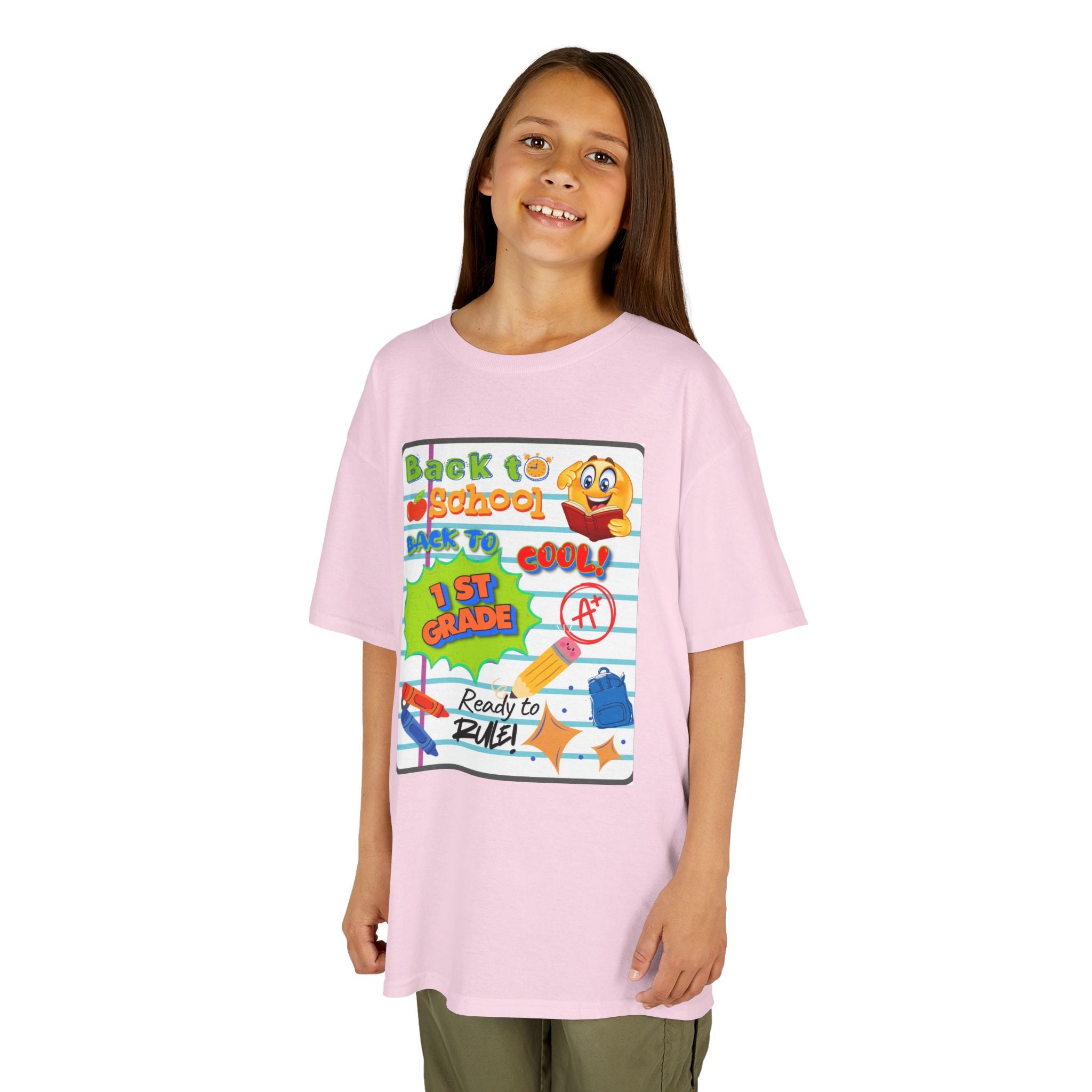 1st Grade Back to School Kids T‑Shirt - "Back to School" Lined Paper Design