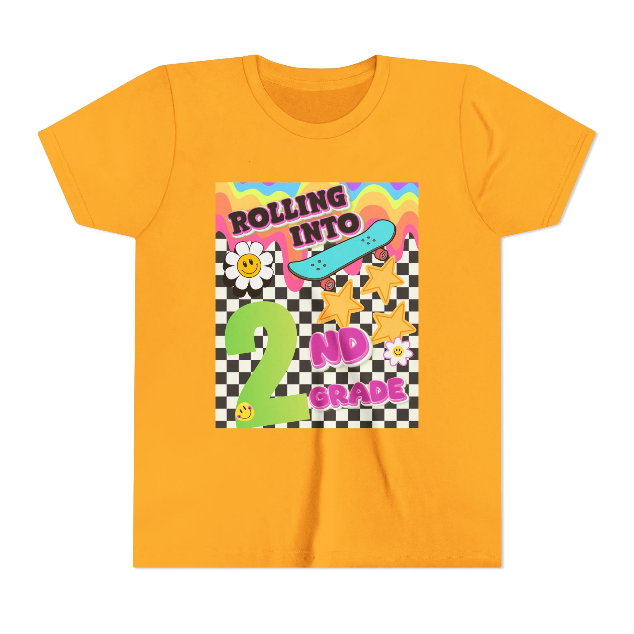 Youth Tee — "Rolling Into 2nd Grade" Back-to-School Skateboard Shirt