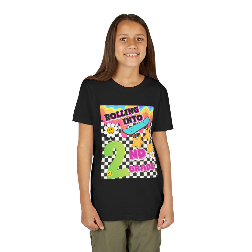 Youth Tee — "Rolling Into 2nd Grade" Back-to-School Skateboard Shirt