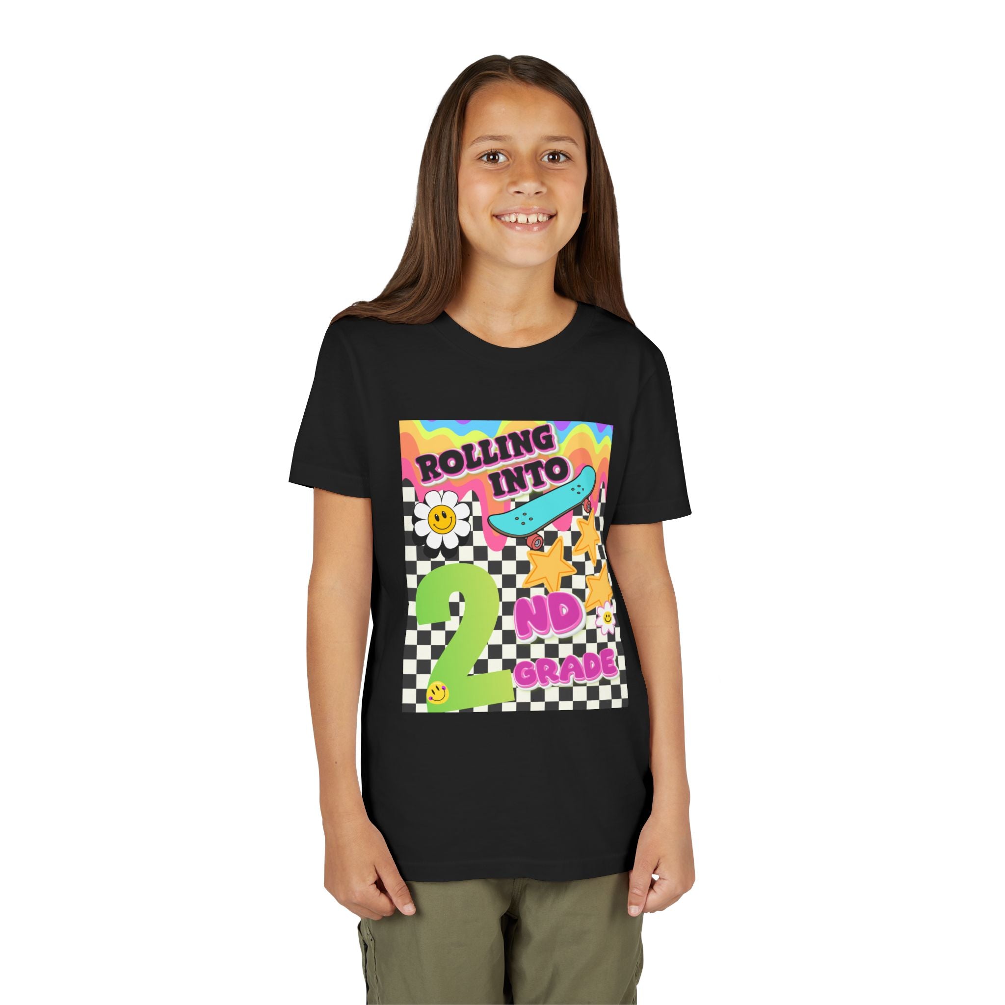 Youth Tee — "Rolling Into 2nd Grade" Back-to-School Skateboard Shirt