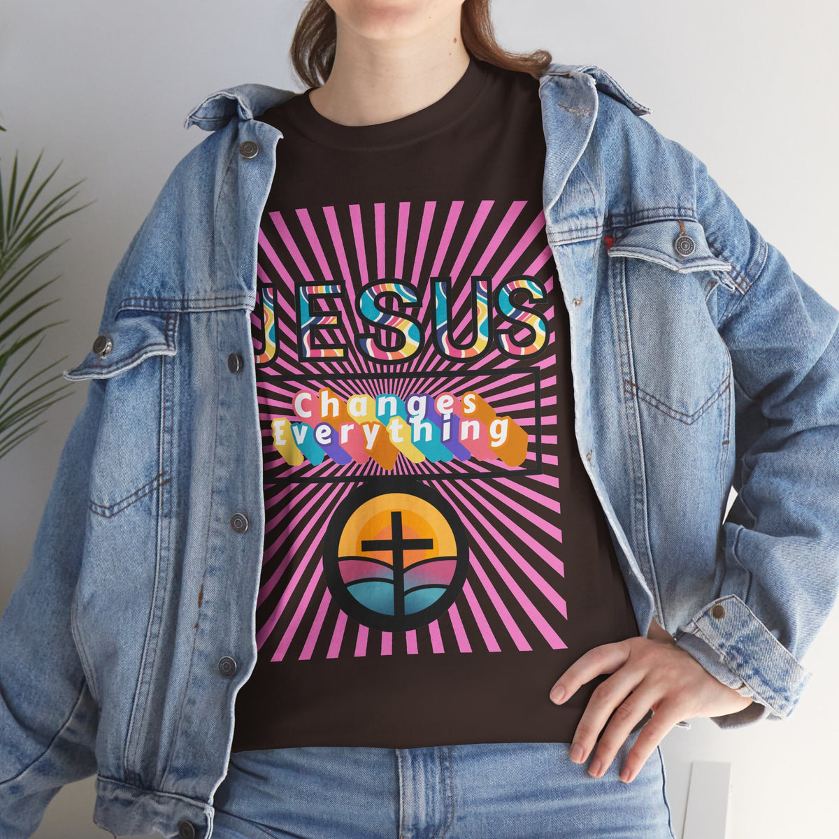 Jesus Changes Everything T-Shirt — Retro Rainbow Christian Faith Tee