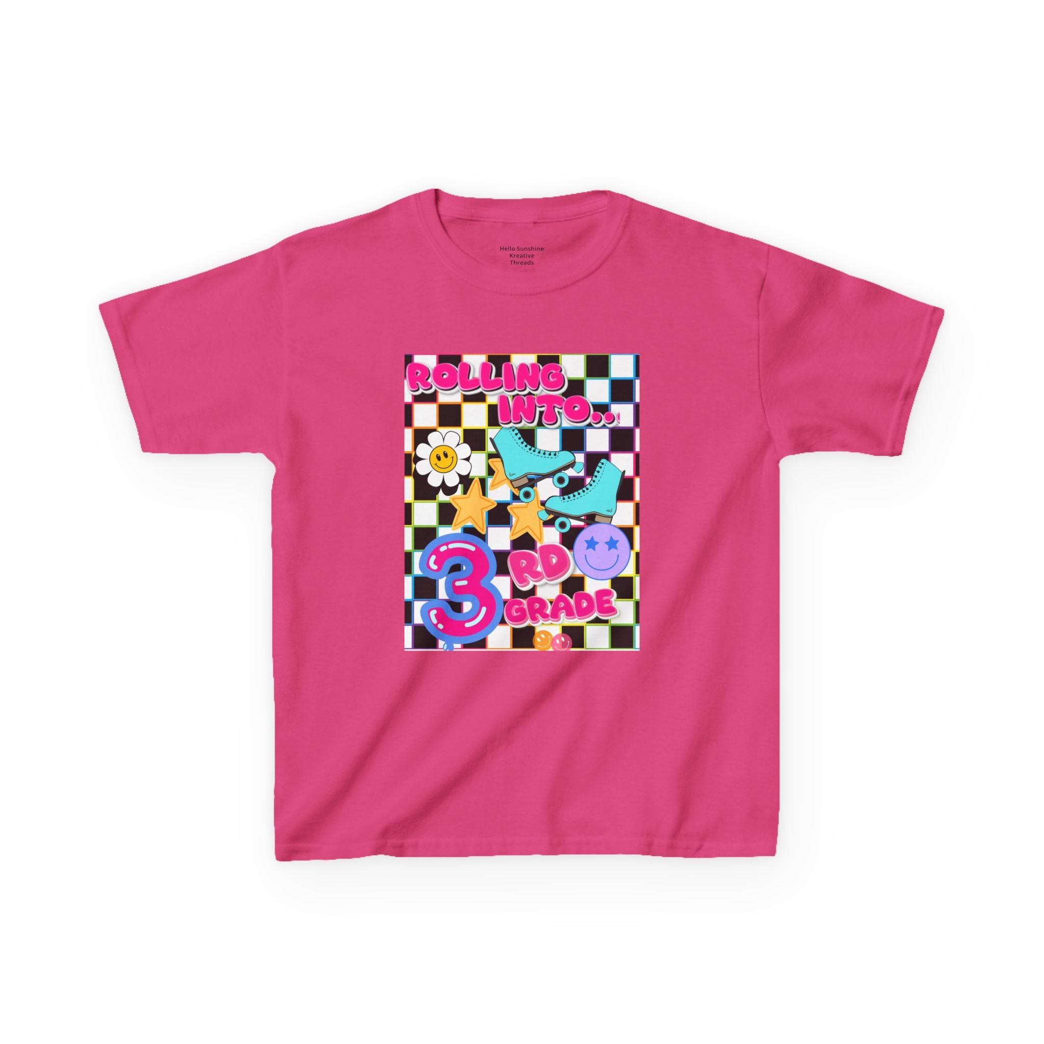 3rd Grade Back to School Kids T-Shirt — Rolling into 3rd Grade Checkerboard Design