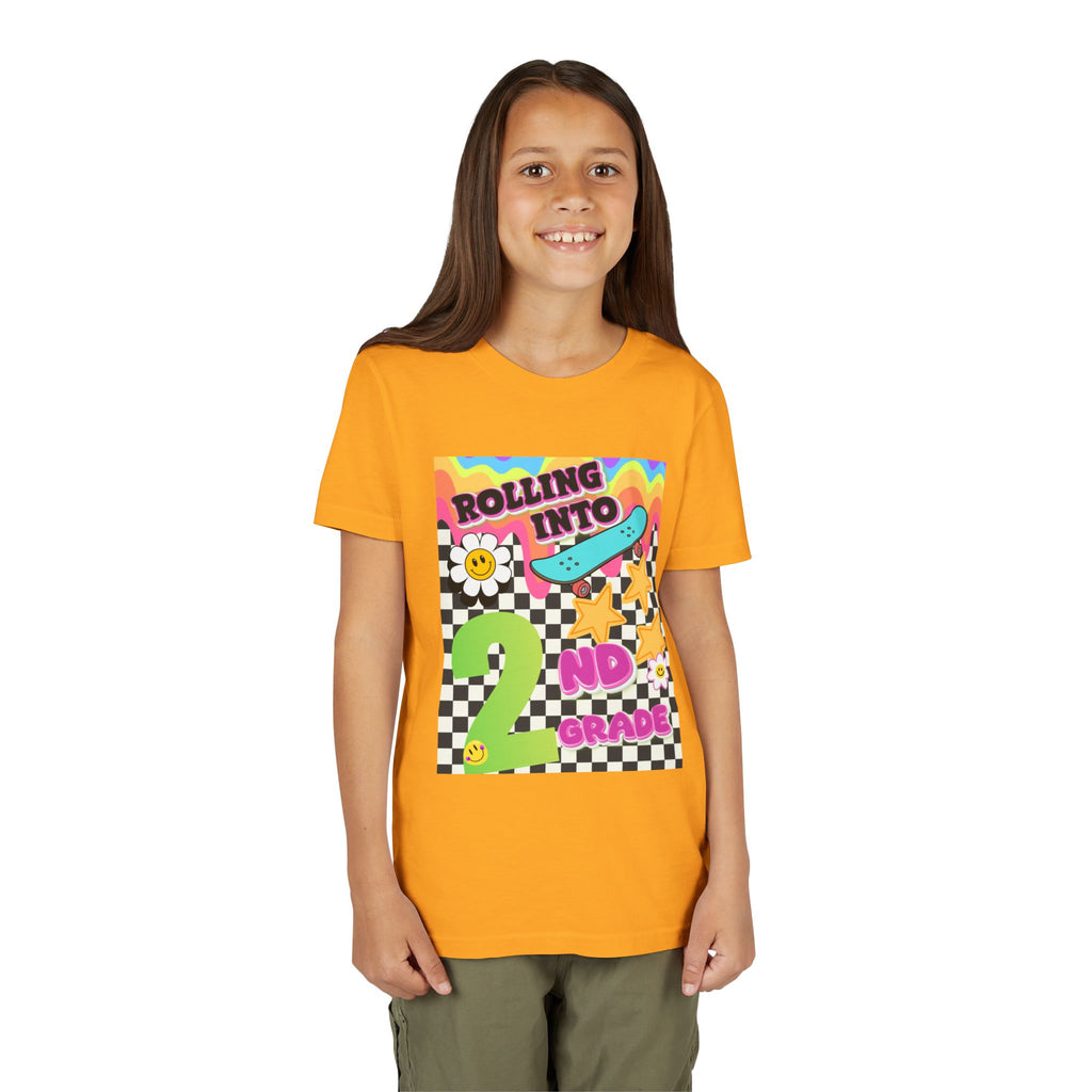 Youth Tee — "Rolling Into 2nd Grade" Back-to-School Skateboard Shirt