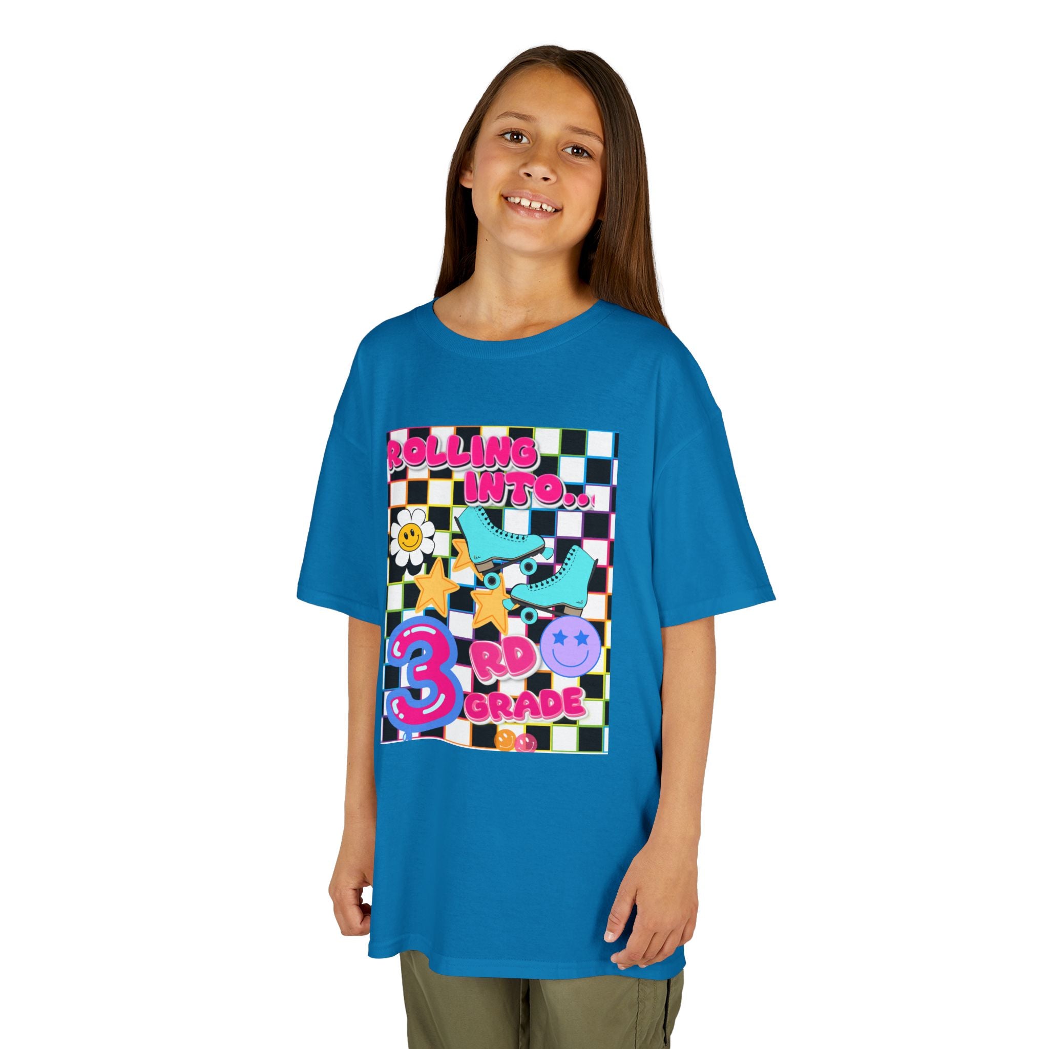 3rd Grade Back to School Kids T-Shirt — Rolling into 3rd Grade Checkerboard Design