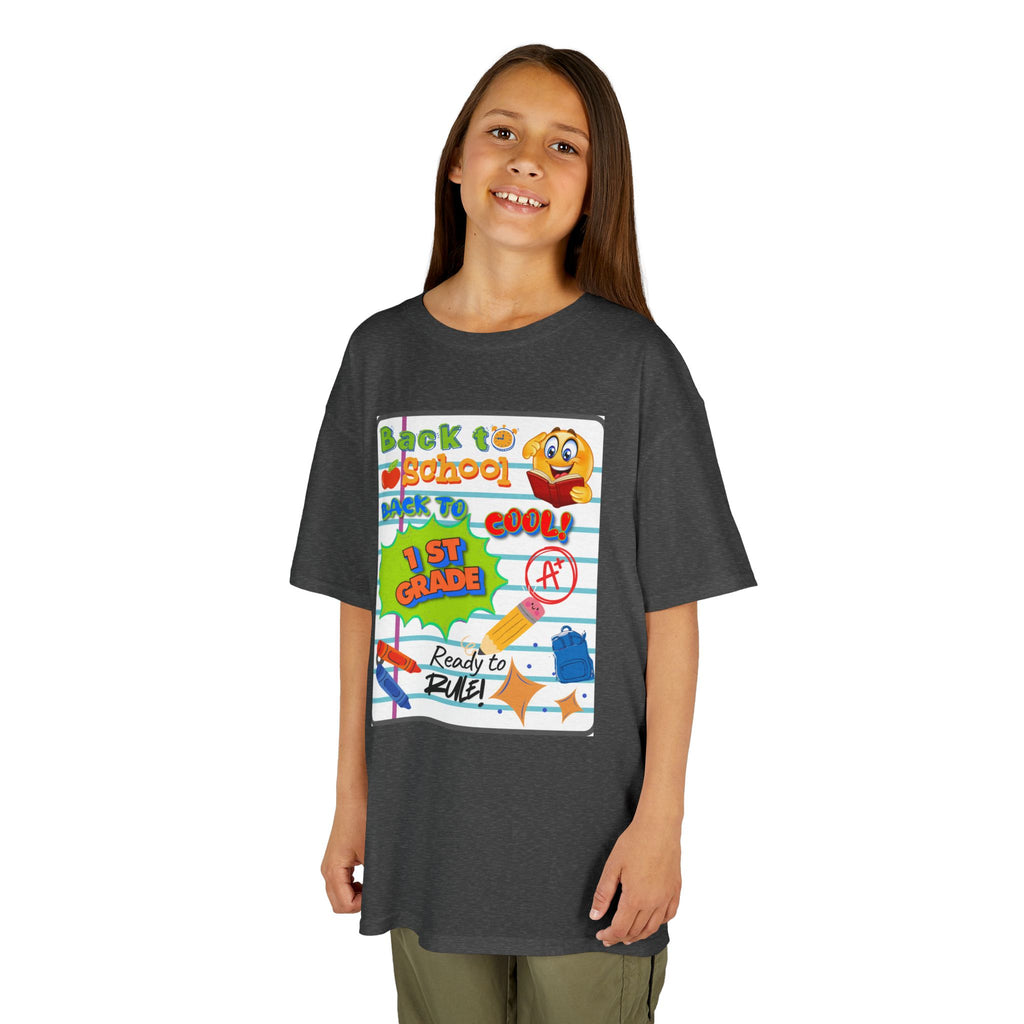 1st Grade Back to School Kids T‑Shirt - "Back to School" Lined Paper Design