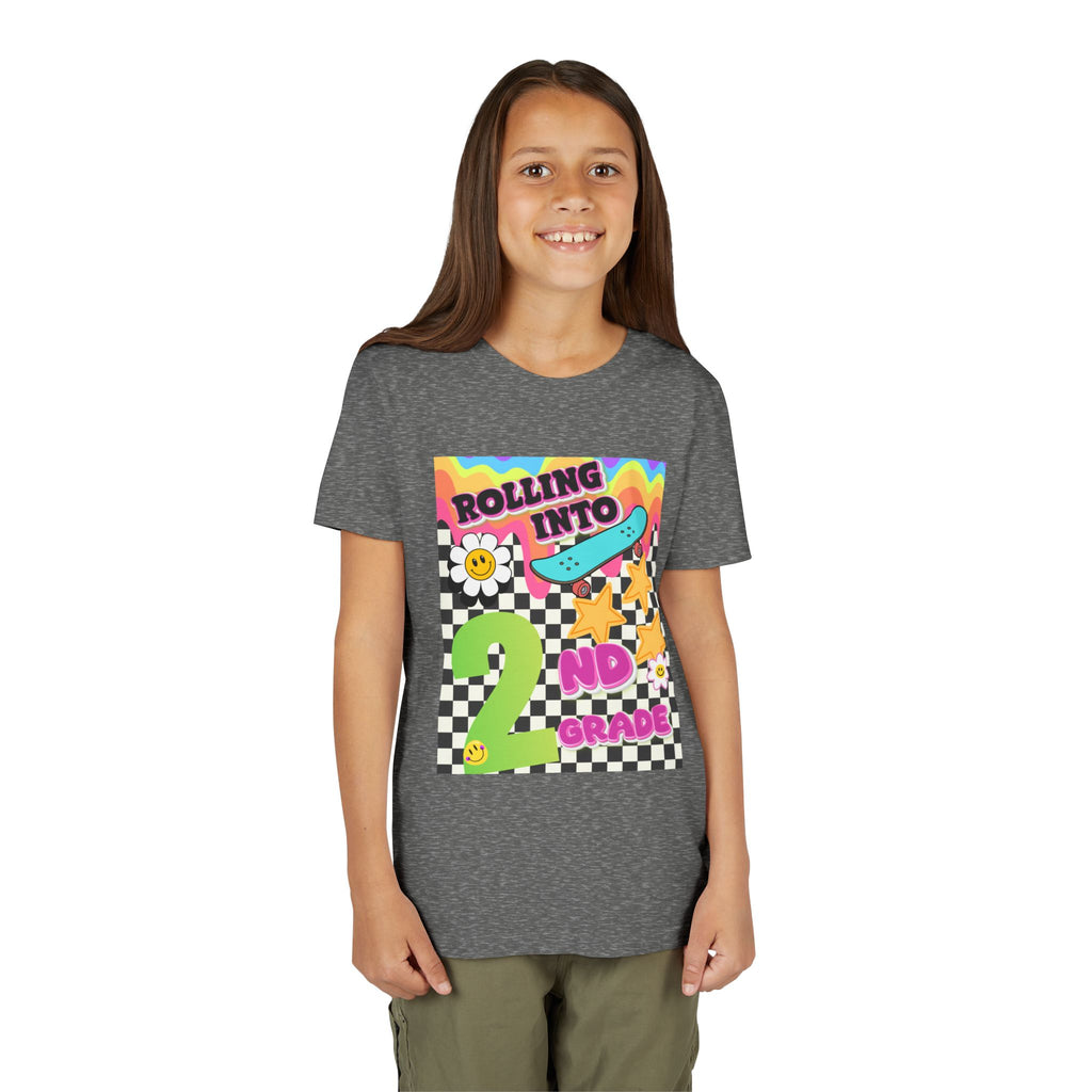Youth Tee — "Rolling Into 2nd Grade" Back-to-School Skateboard Shirt