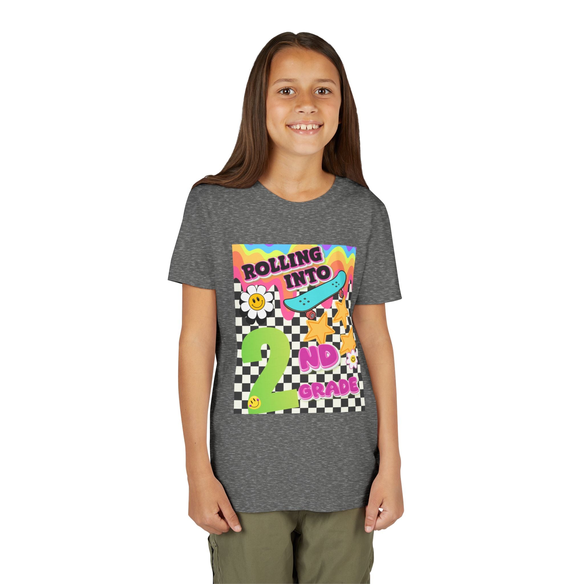 Youth Tee — "Rolling Into 2nd Grade" Back-to-School Skateboard Shirt