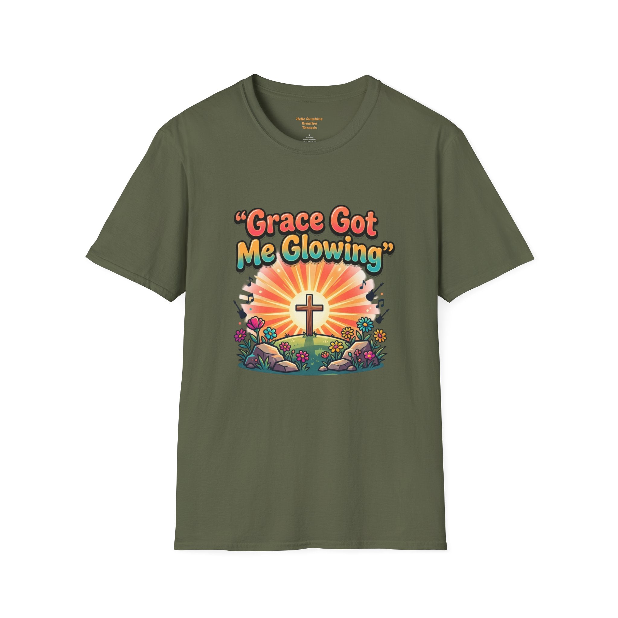 T-Shirt — "Grace Got Me Glowing" Christian Retro Sunrise Faith Tee