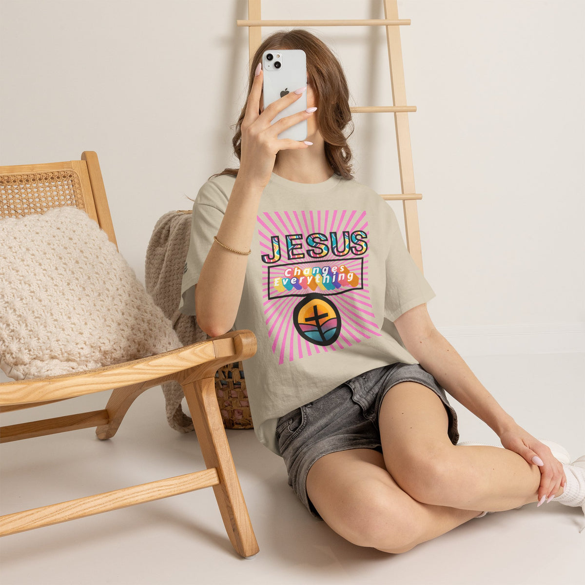 Jesus Changes Everything T-Shirt — Retro Rainbow Christian Faith Tee
