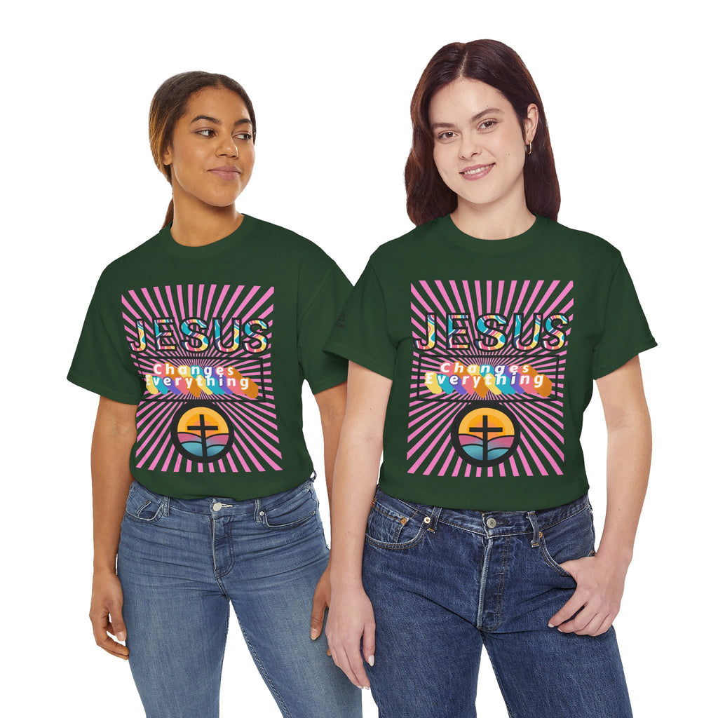 Jesus Changes Everything T-Shirt — Retro Rainbow Christian Faith Tee