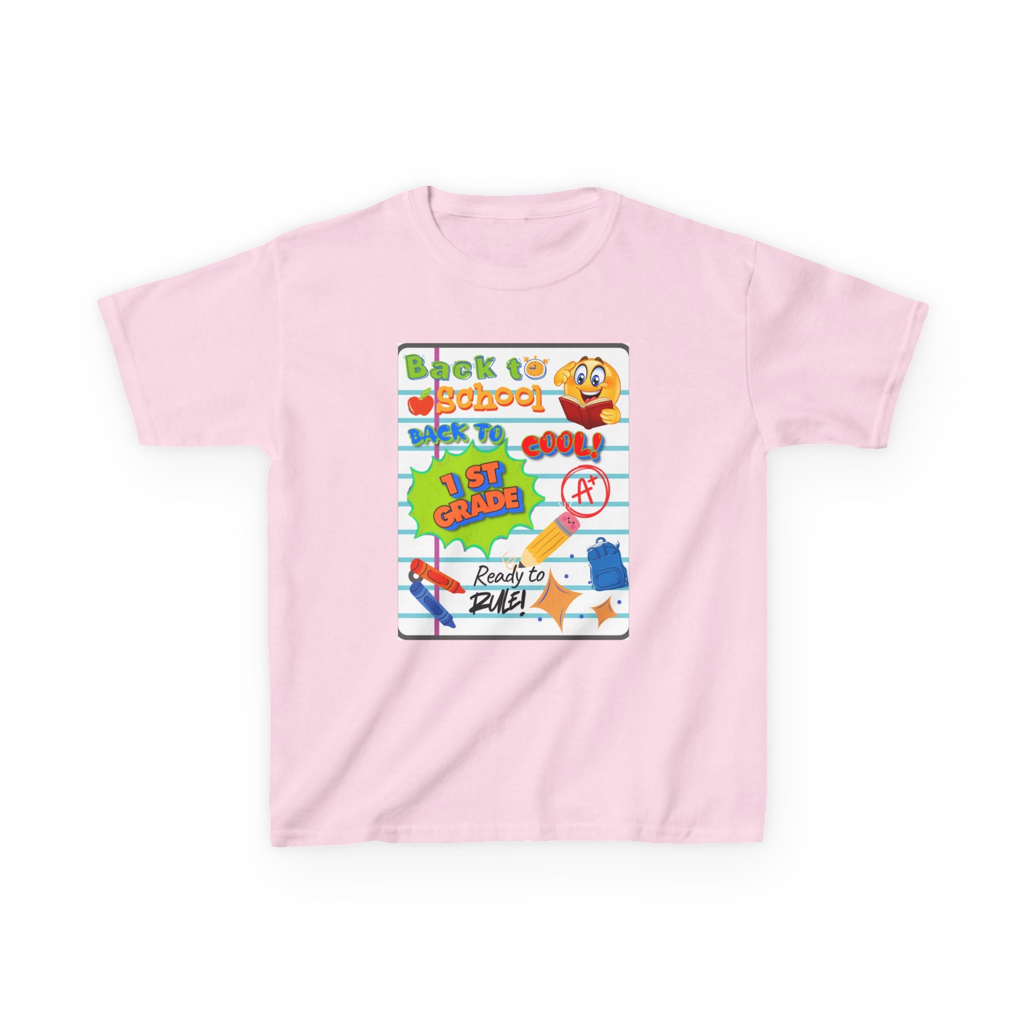 1st Grade Back to School Kids T‑Shirt - "Back to School" Lined Paper Design