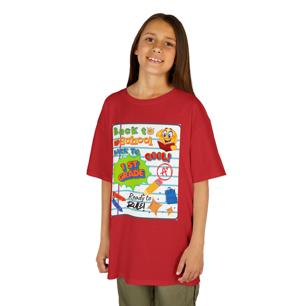 1st Grade Back to School Kids T‑Shirt - "Back to School" Lined Paper Design