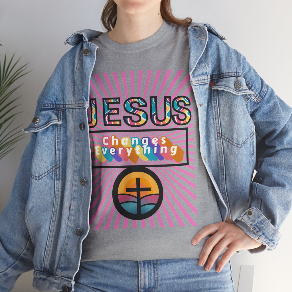 Jesus Changes Everything T-Shirt — Retro Rainbow Christian Faith Tee
